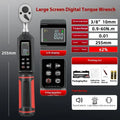 Electronic digital torque wrench with LCD screen and chrome-vanadium steel body.