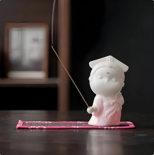 Ceramic cute court attendant figurine incense burner decoration in various colours.
