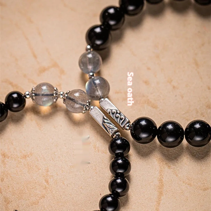 Obsidian Buddha beads DIY couple bracelet kit with 8mm and 10mm national style beads