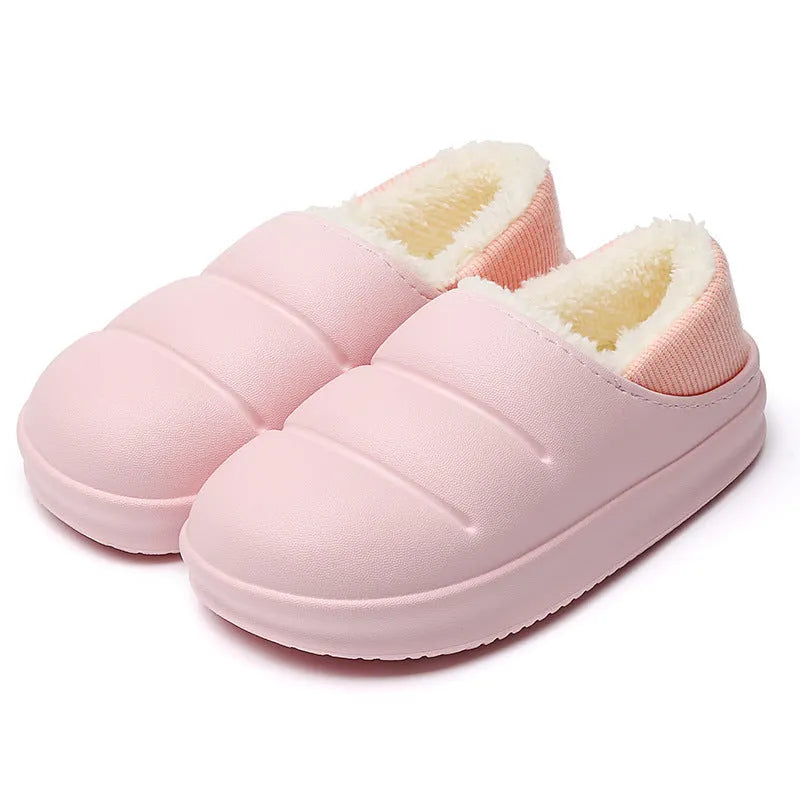 Couple cotton slippers with waterproof EVA sole and plush lining in six colours