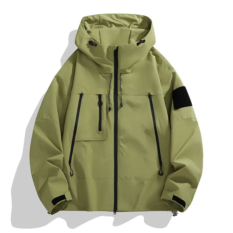 Men's casual hooded outdoor mountaineering shell jacket in polyester blend, long sleeves, multiple colours