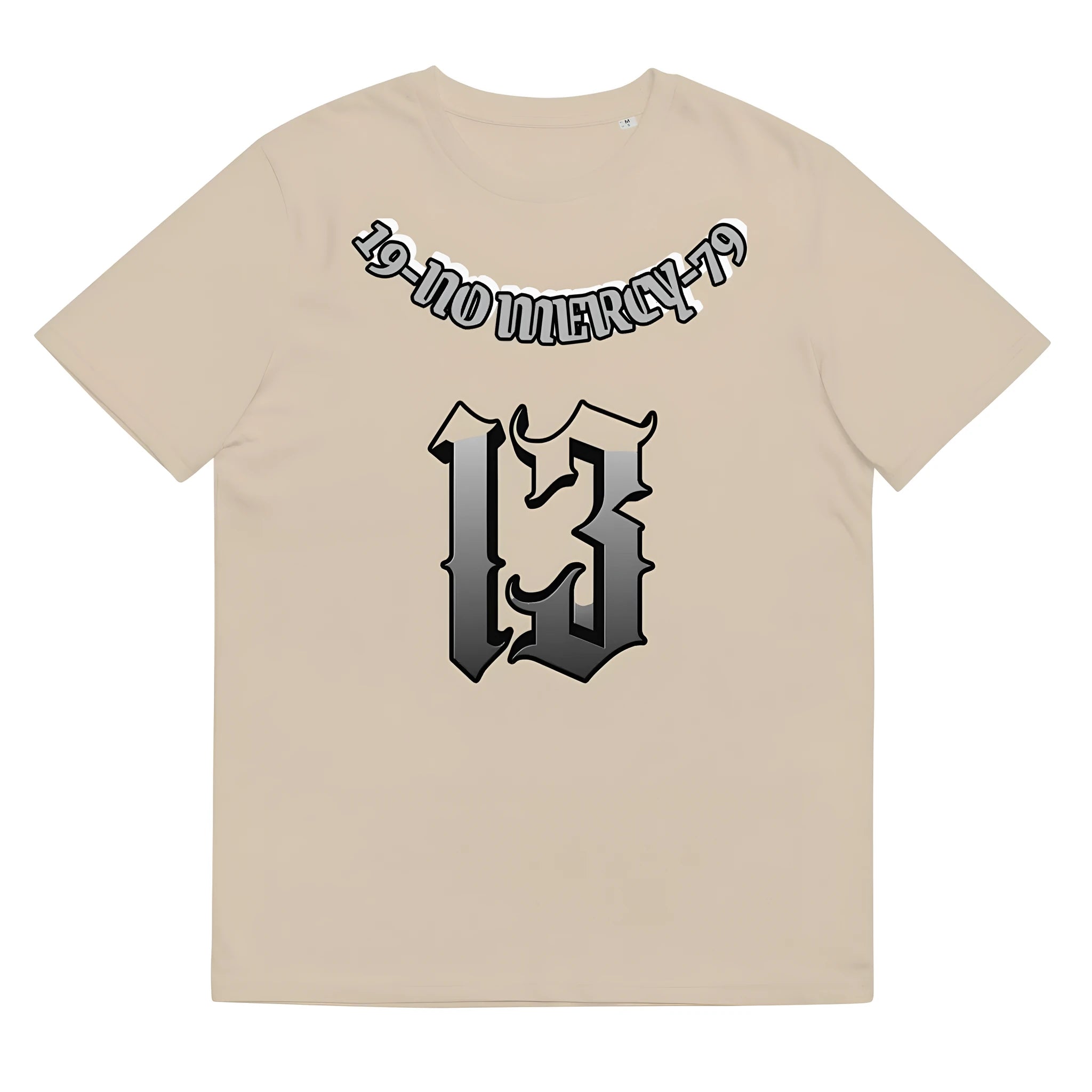 A loose-fitting grey cotton short-sleeve T-shirt with a round neck on a hanger.