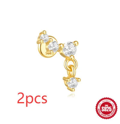S925 sterling silver geometric earrings with moon and embedded star design in gold colour