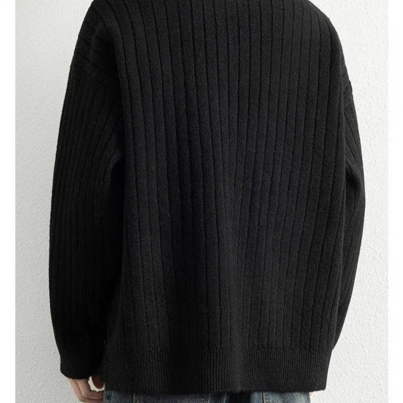 Men's grey half zip sweater with textured knit and loose fit design