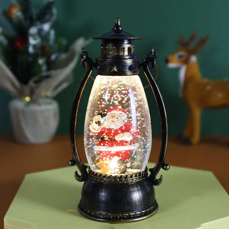 Crystal ball portable oil lamp Christmas decoration with light-emitting feature and snowman design