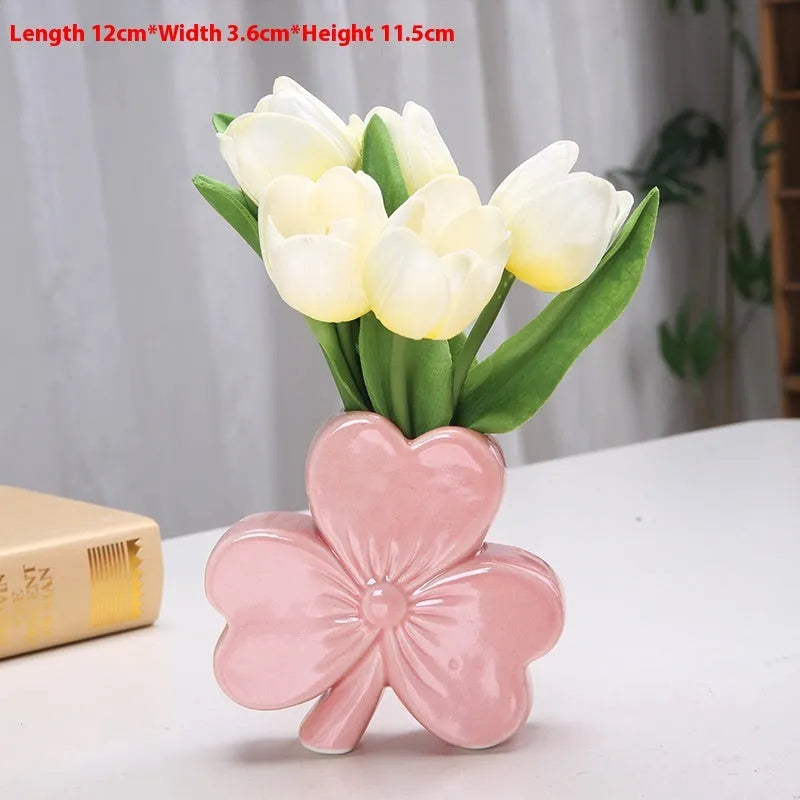 European style white porcelain ceramic desktop vase in light green colour