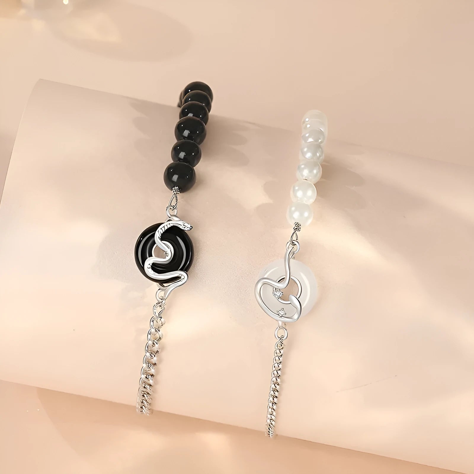 925 sterling silver New Chinese style couple bracelet with zodiac snake design and safe buckle closure
