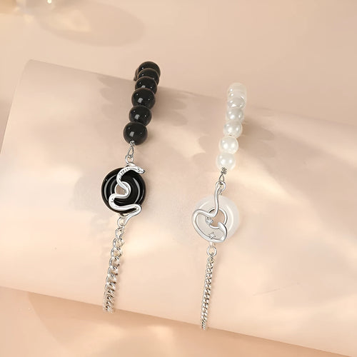925 sterling silver New Chinese style couple bracelet with zodiac snake design and safe buckle closure