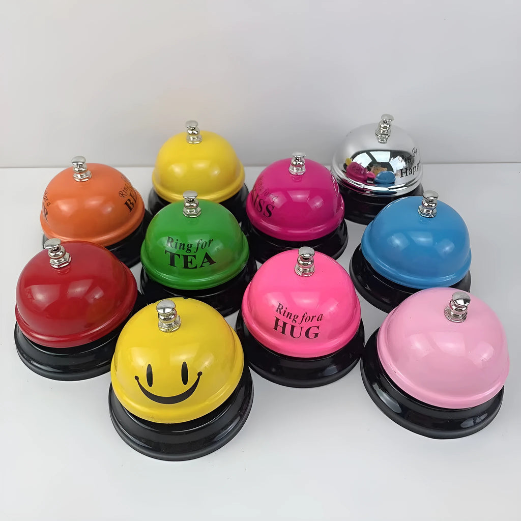 Iron hand bell for student games or restaurant service in various colours.