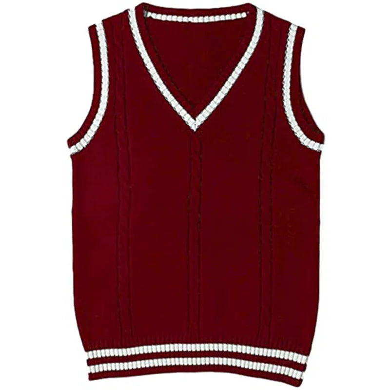 Women's V-neck striped waistcoat sweater in slim fit acrylic knit