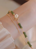 Natural olivine gemstone double layer bracelet for women with pastoral Twin Bells of Ireland design