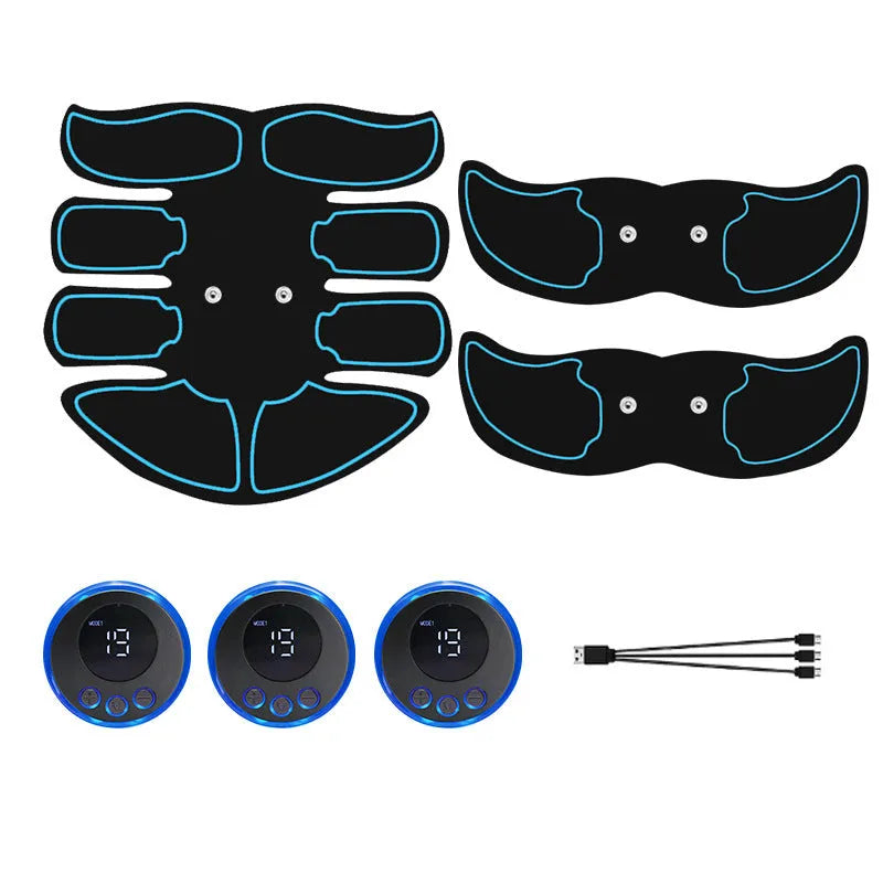 K81 rechargeable abdominal muscle stimulator patch with digital display and three electrode pads