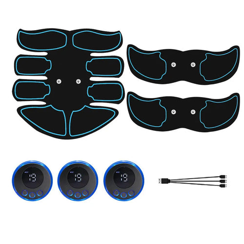 K81 rechargeable abdominal muscle stimulator patch with digital display and three electrode pads