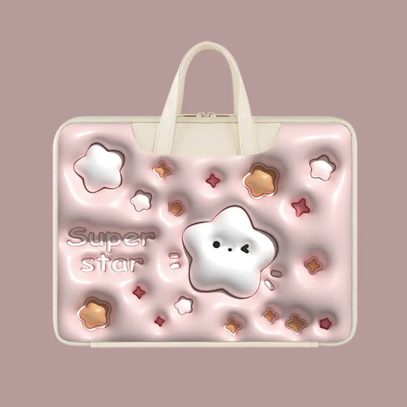 Inflatable PU leather laptop bag with trolley strap in cute panda design