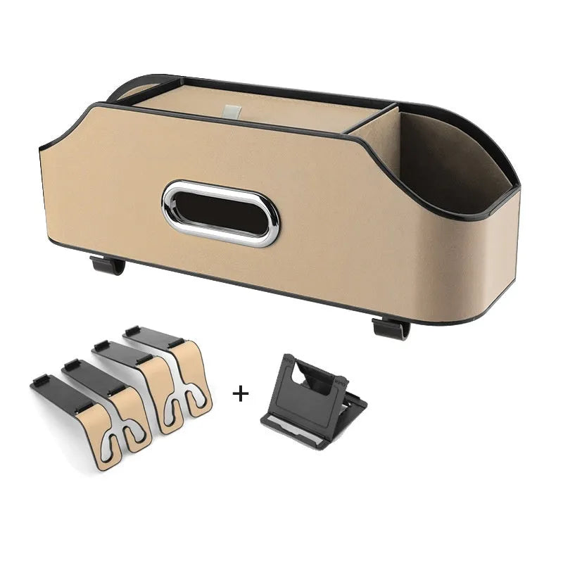 Genuine leather car tissue box organiser with additional storage compartment