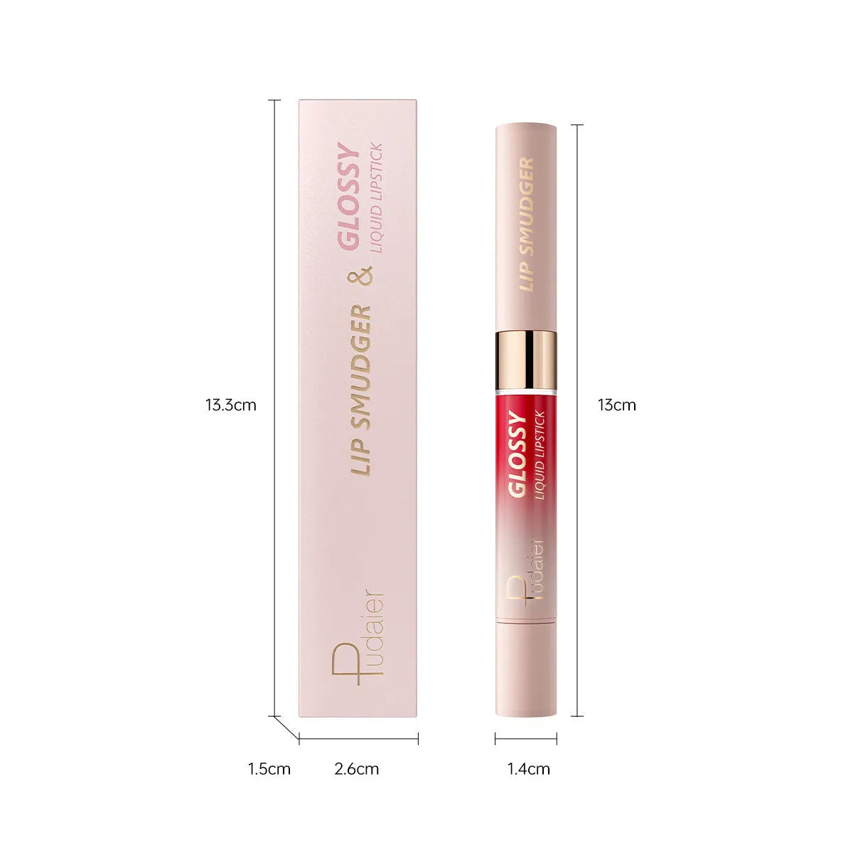 Double-headed lipstick showing matte and glossy finishes in one of 10 available colours