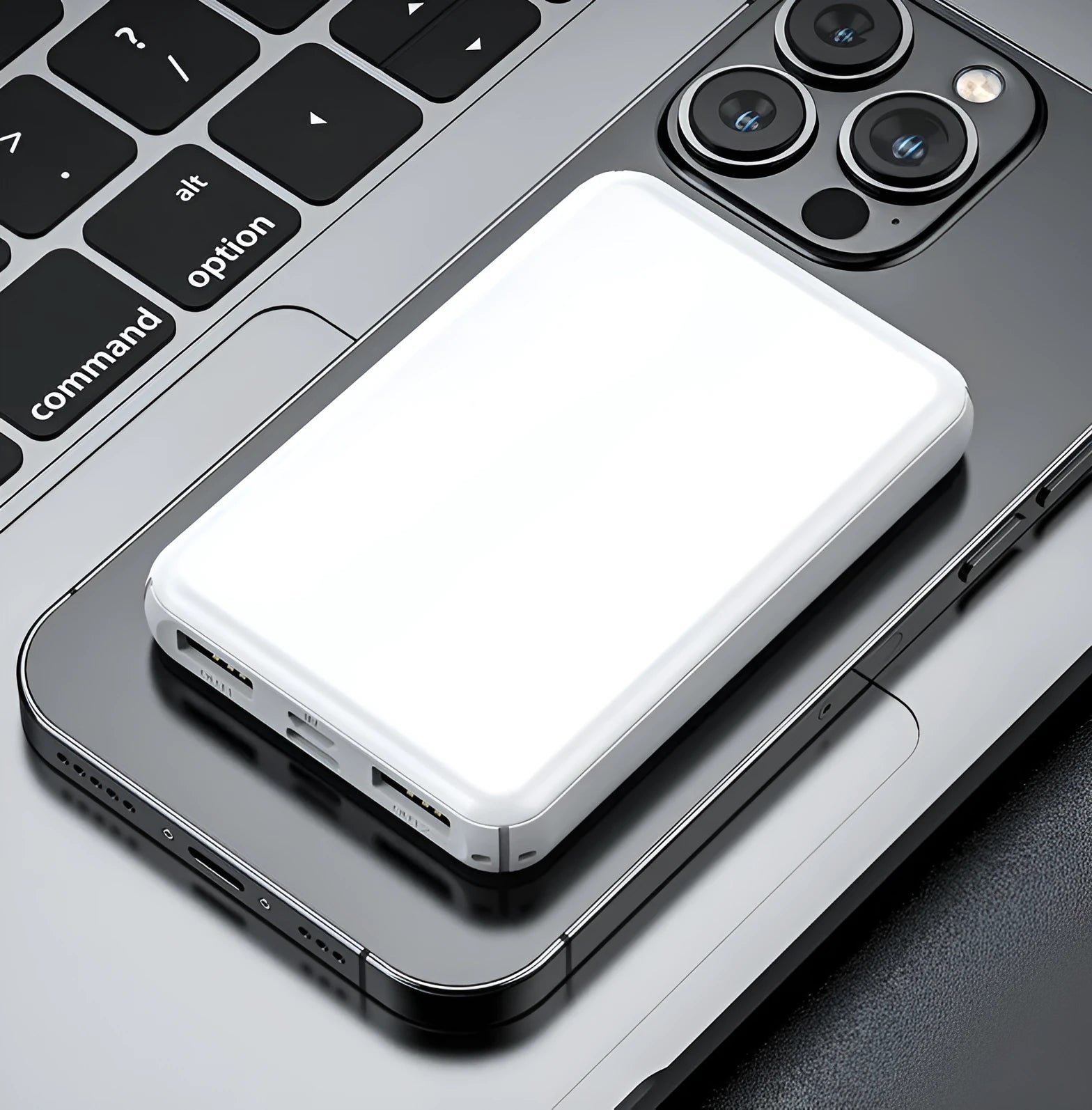 Black and white electric heating vest power bank belt with dimensions 97x64x14mm