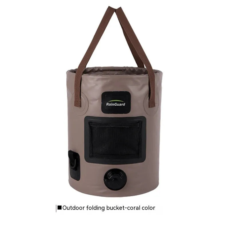 Outdoor portable folding fishing bucket in lemon yellow colour showing 25L capacity and foldable design
