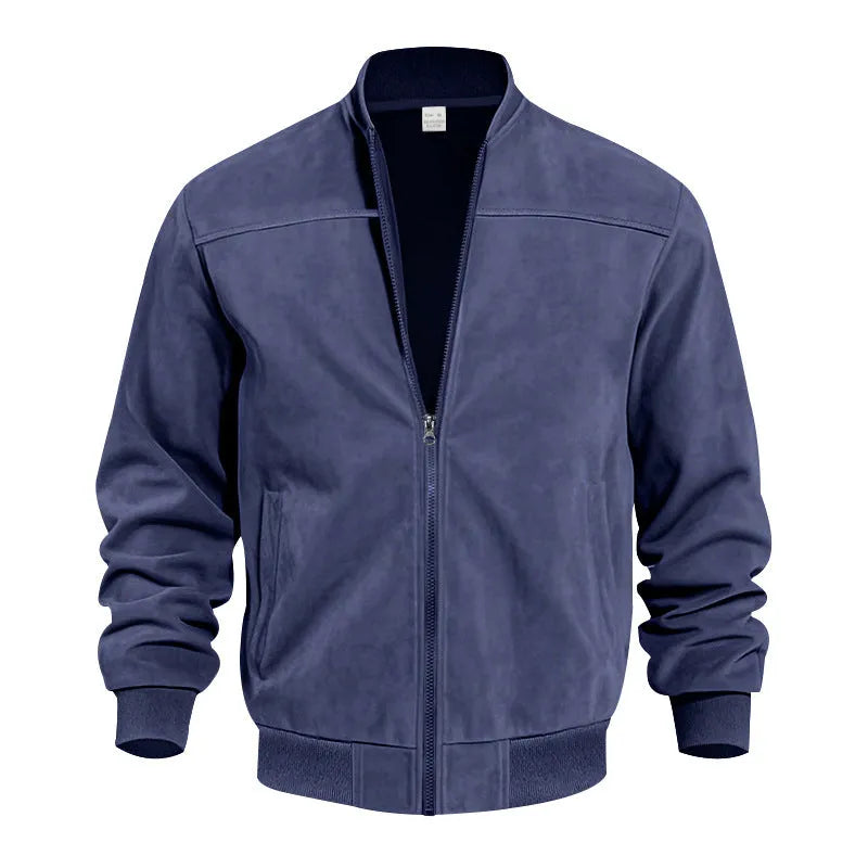 Men's plus size suede zip jacket in army green colour showing regular fit and cotton lining