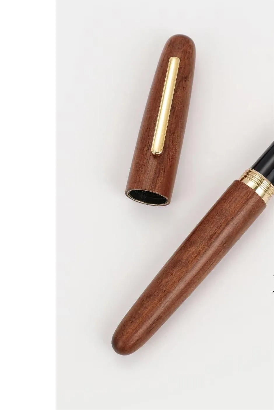 Wooden fountain pen with rotating cap in various wood finishes with interchangeable nib options