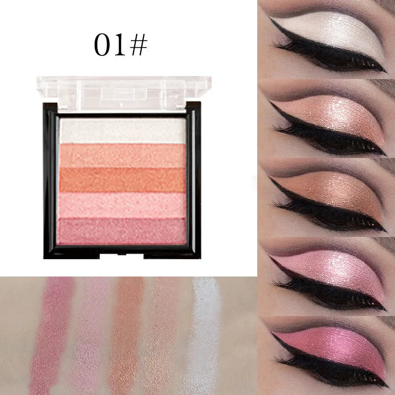 Highlighting eye shadow palette with six colour shades for facial contouring and brightening