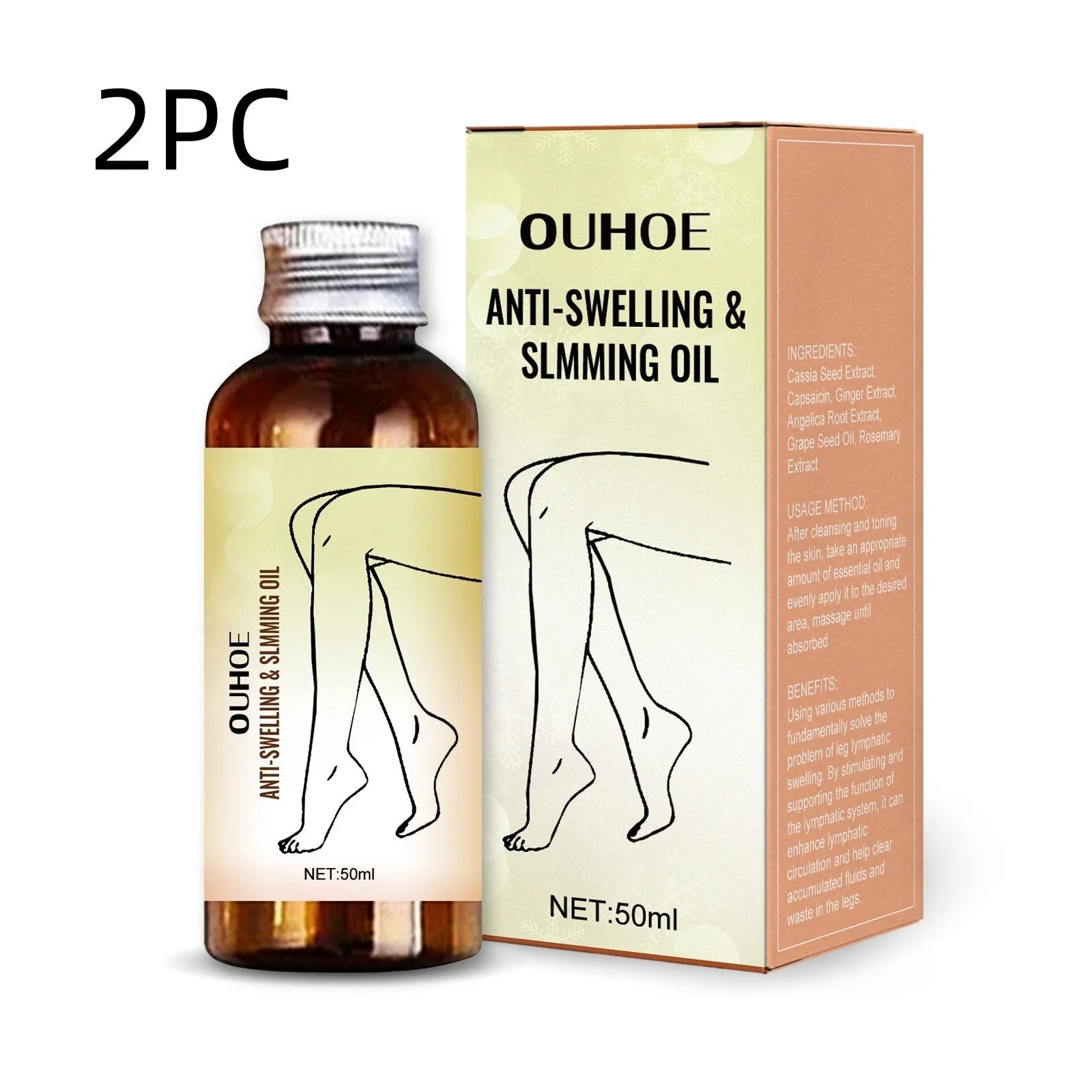 50ml bottle of moisturising body oil with botanical extracts for leg massage and skin care