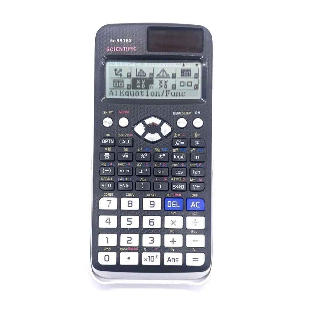 991EX scientific calculator in black, blue, or pink colour with solar panel