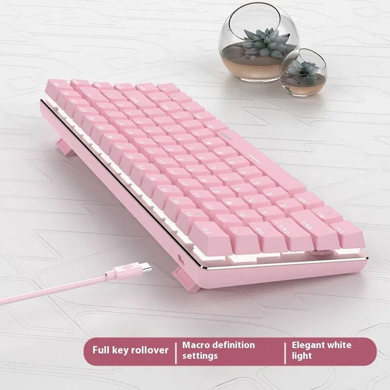 Pink 82-key mechanical keyboard with white backlight and metal construction