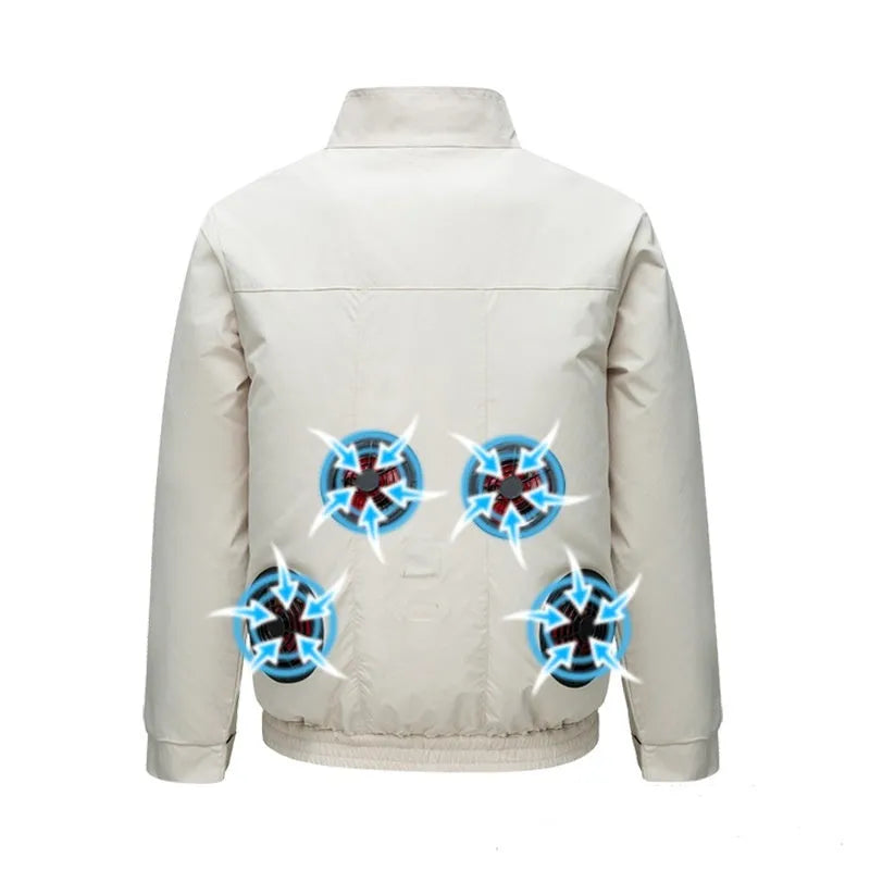 Men's black smart air conditioning work jacket with ventilation holes and integrated fan system