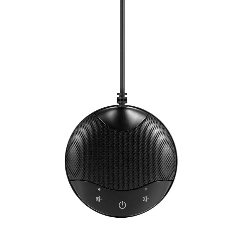Black USB condenser desktop microphone for conference calls and gaming