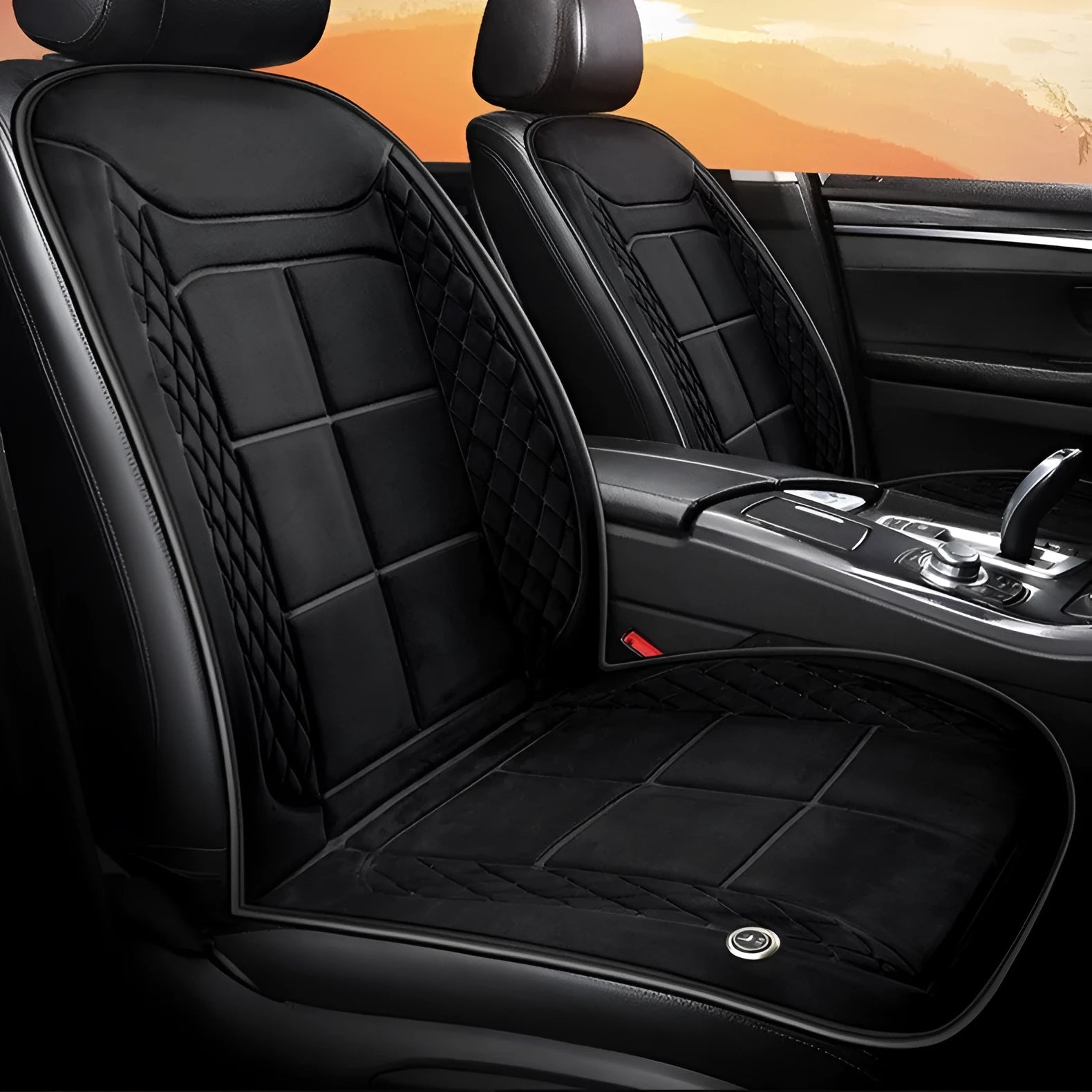 Car seat heating cushion with automatic temperature control in beige, black, and coffee colours
