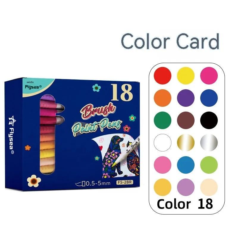 Set of acrylic gouache marker pens for hand-lettering and greeting card art projects in various colours.