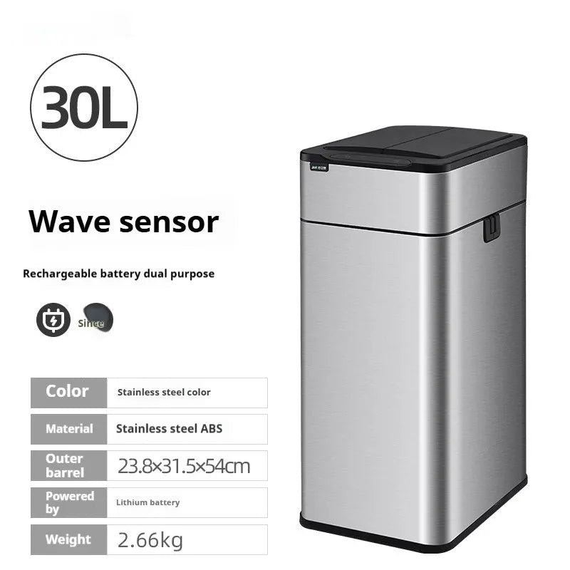 Stainless steel smart inductive trash can with square shape and deodorant system