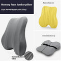 Grey lumbar support pillow for office chair measuring 40cm by 40cm.