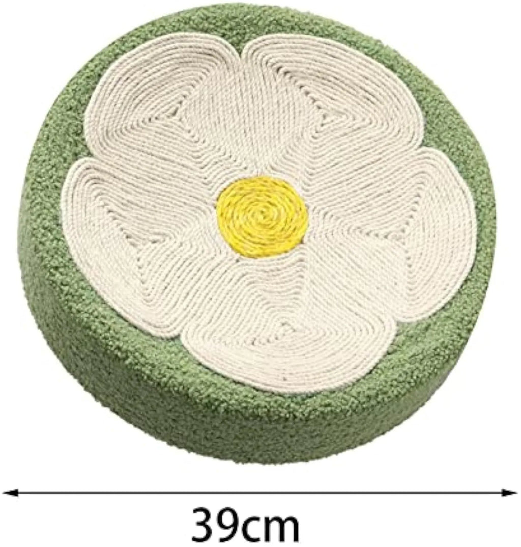 Green round cat scratcher bowl lounge bed with sisal scratching surface measuring 39cm diameter