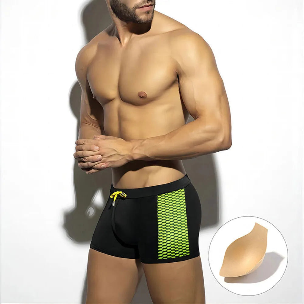 Men's polka dot print swimming boxers in quick-dry nylon fabric