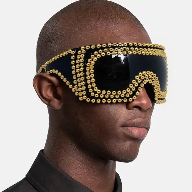 Men's punk sunglasses with large square rim and silver rivet details