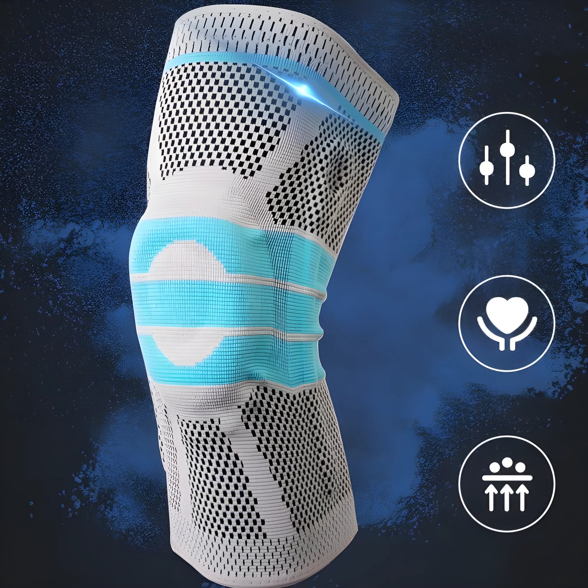 Sky blue silicone running basketball knee pads with elastic fibre construction in S, M, L, XL sizes