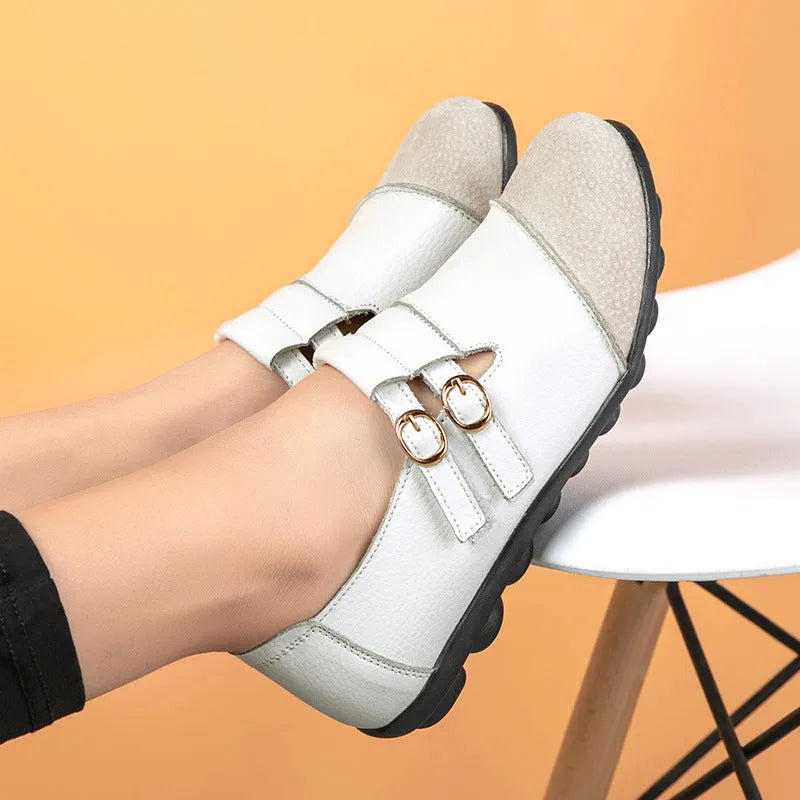 Casual Gommino style flat shoes with cow split leather upper and Velcro closure in multiple colours