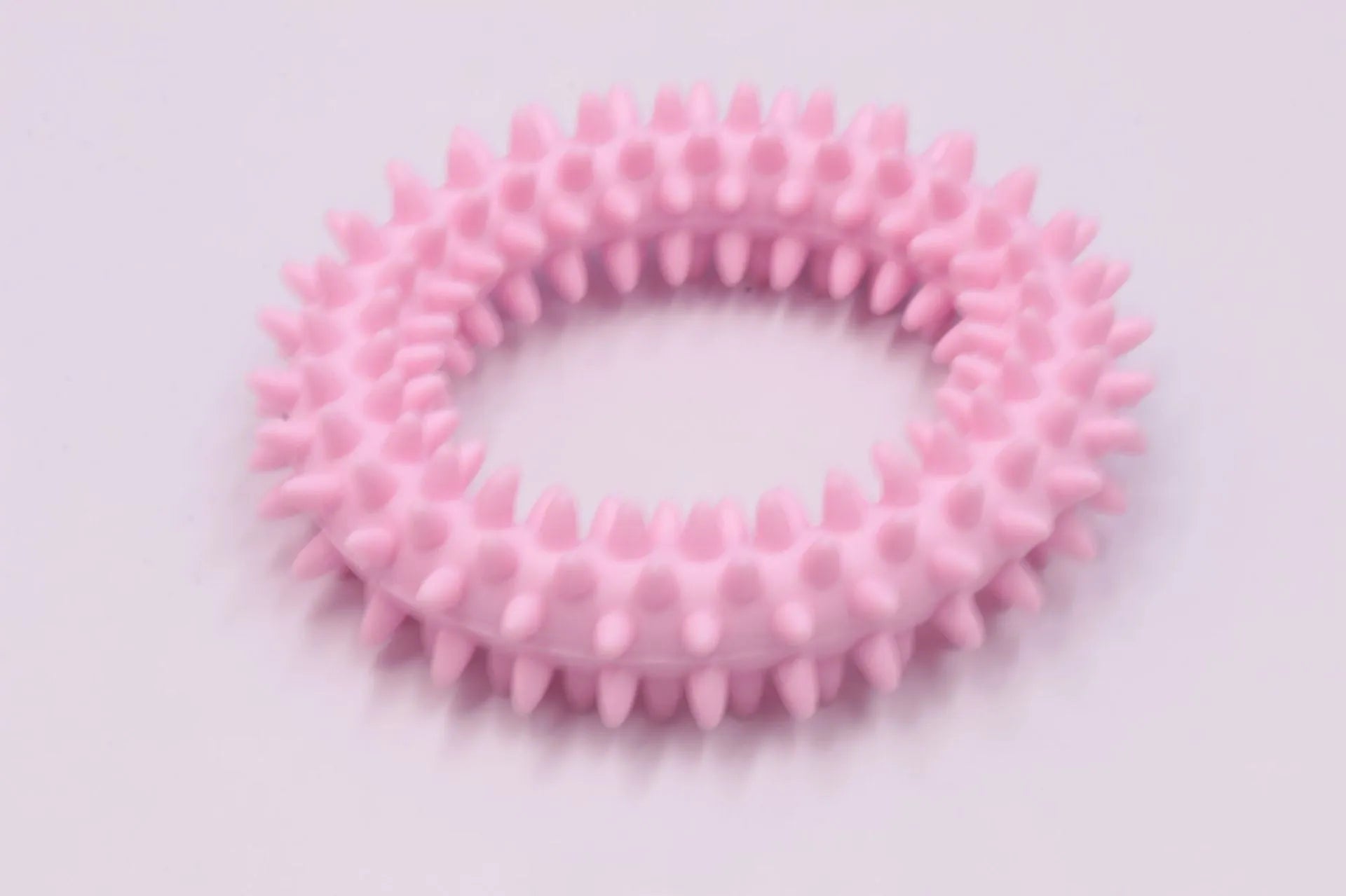 Blue TPR spiky circle dog chew toy for dental cleaning on a white background.