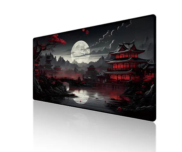 Hot anime series gaming mouse pad with colourful graphic, shown on a desk with a mouse.