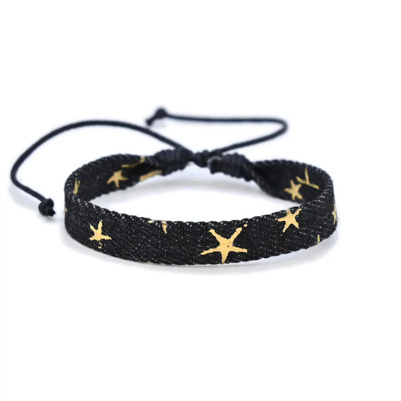 National style denim fabric bracelet carrying strap with mixed material construction for unisex travel and memorial use