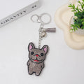 French dog rhinestone keychain with cartoon bear design in caramel colour