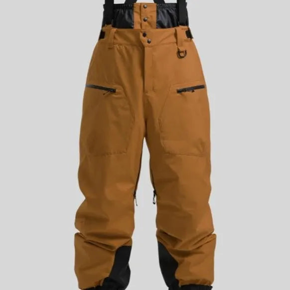Men's waterproof ski pants with thickened straps in black, brown, khaki, or navy blue