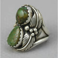 Geometric retro turquoise ring for women with an inlaid design, shown in silver-tone alloy.