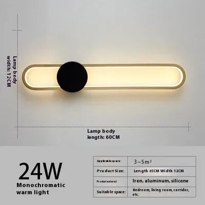 Modern minimalist round black iron wall lamp with 60cm diameter and warm LED light for living room