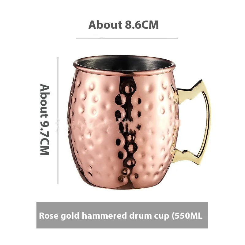 Stainless steel Moscow Mule copper plated cup with glass lining and hammer point texture