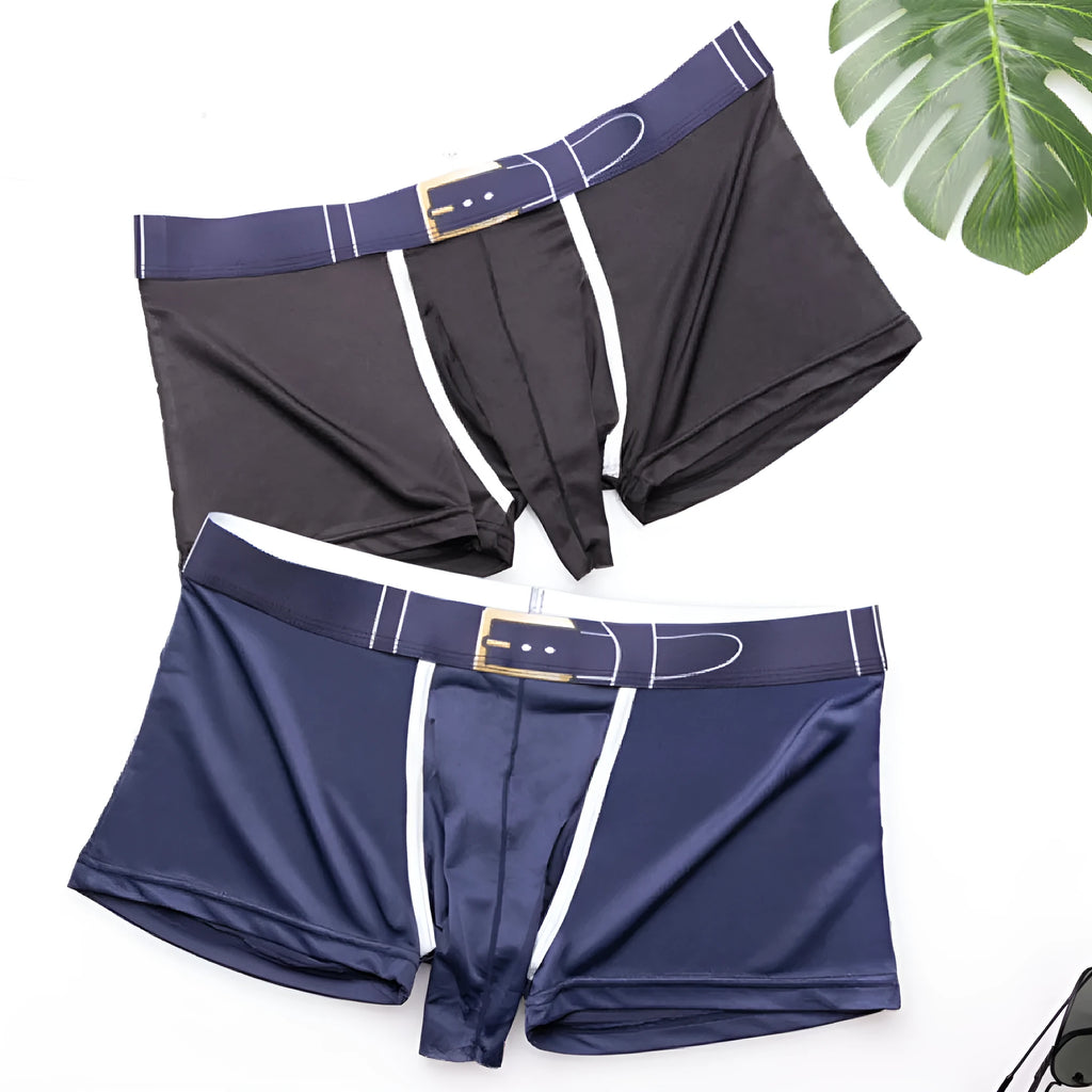 Men's solid colour Ice Silk boxer shorts on a mid waist, showing the grey colour option.