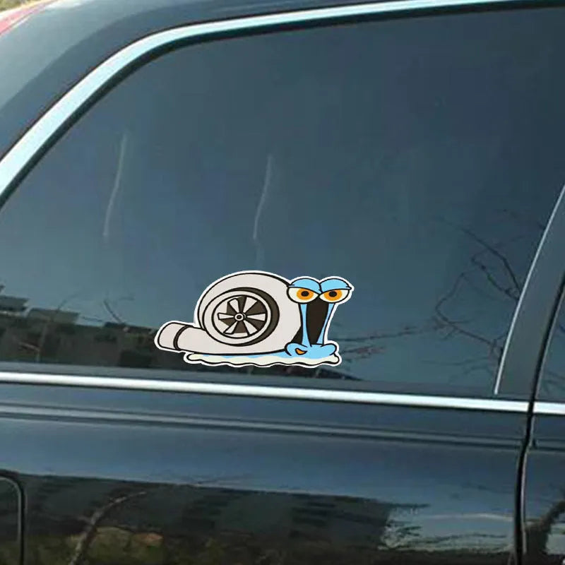 Reflective car bumper sticker with cartoon snail design measuring 12cm by 8cm
