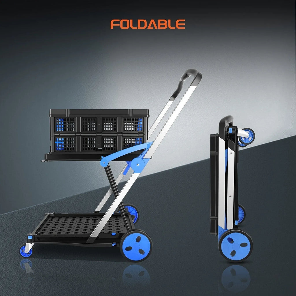 Foldable shopping cart with double-layer basket in selected colour option